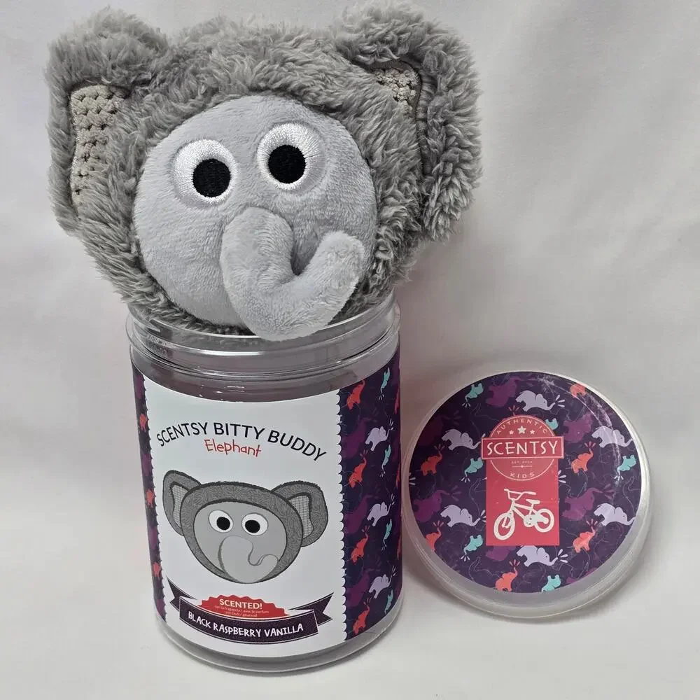 Scentsy Bitty Buddy Gray Elephant Plush Scented Black Raspberry Vanilla Fragrant